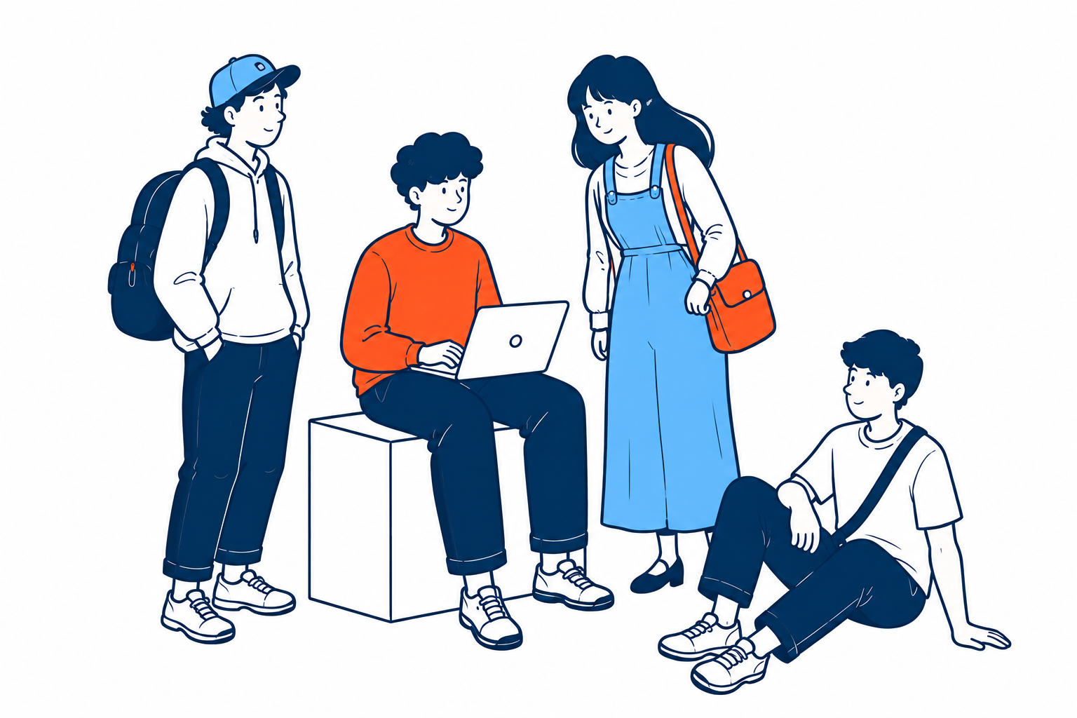 Four creative professionals reviewing work together around a laptop